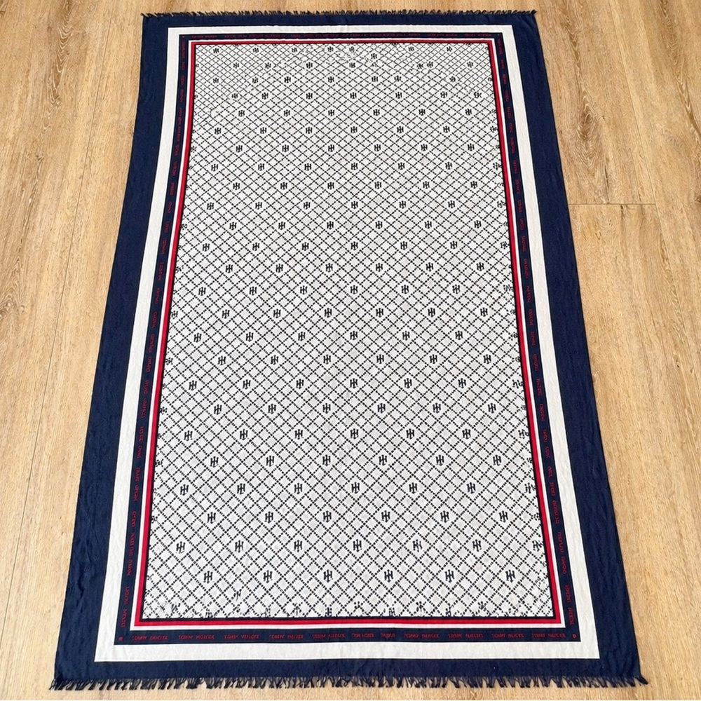 Tommy Hilfiger Lightweight Scarf Wrap Navy Red White Logo Monogram OS